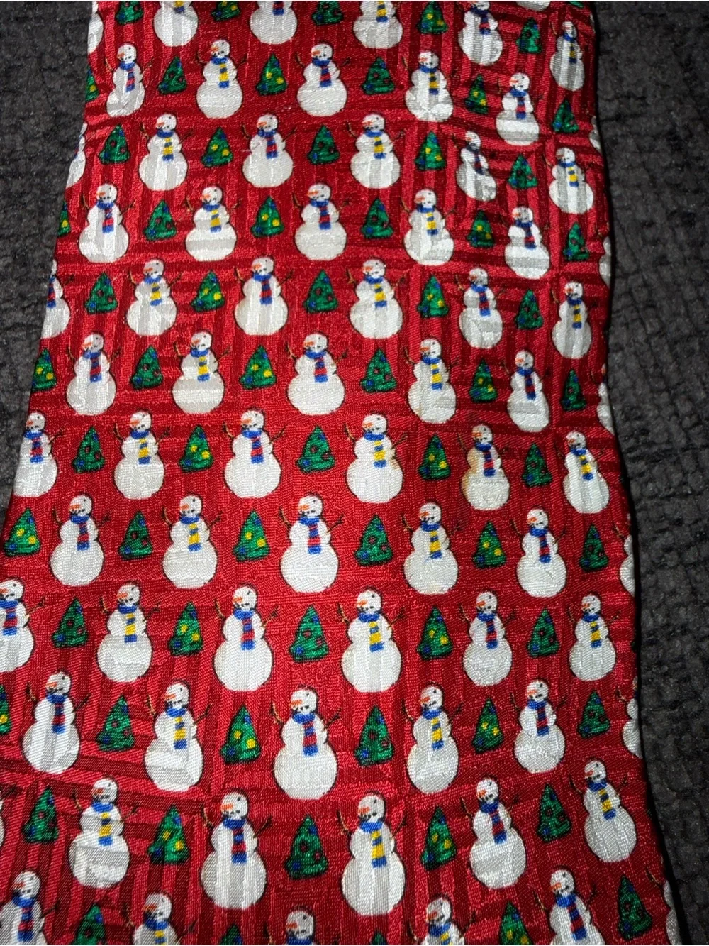100% Silk Christmas Snowman Tree Necktie Red Holiday Tie Made in USA